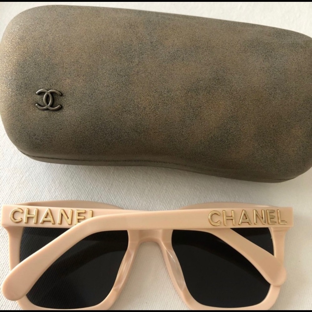 Chanel beige frame black lens sunglasses